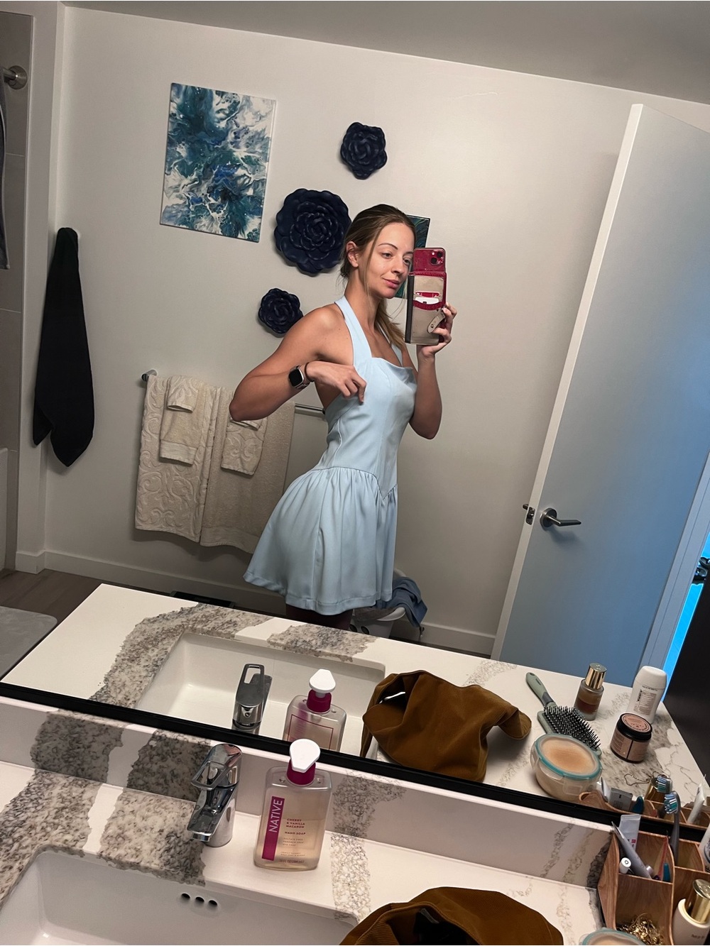Vici Light Blue Halter Skater Dress